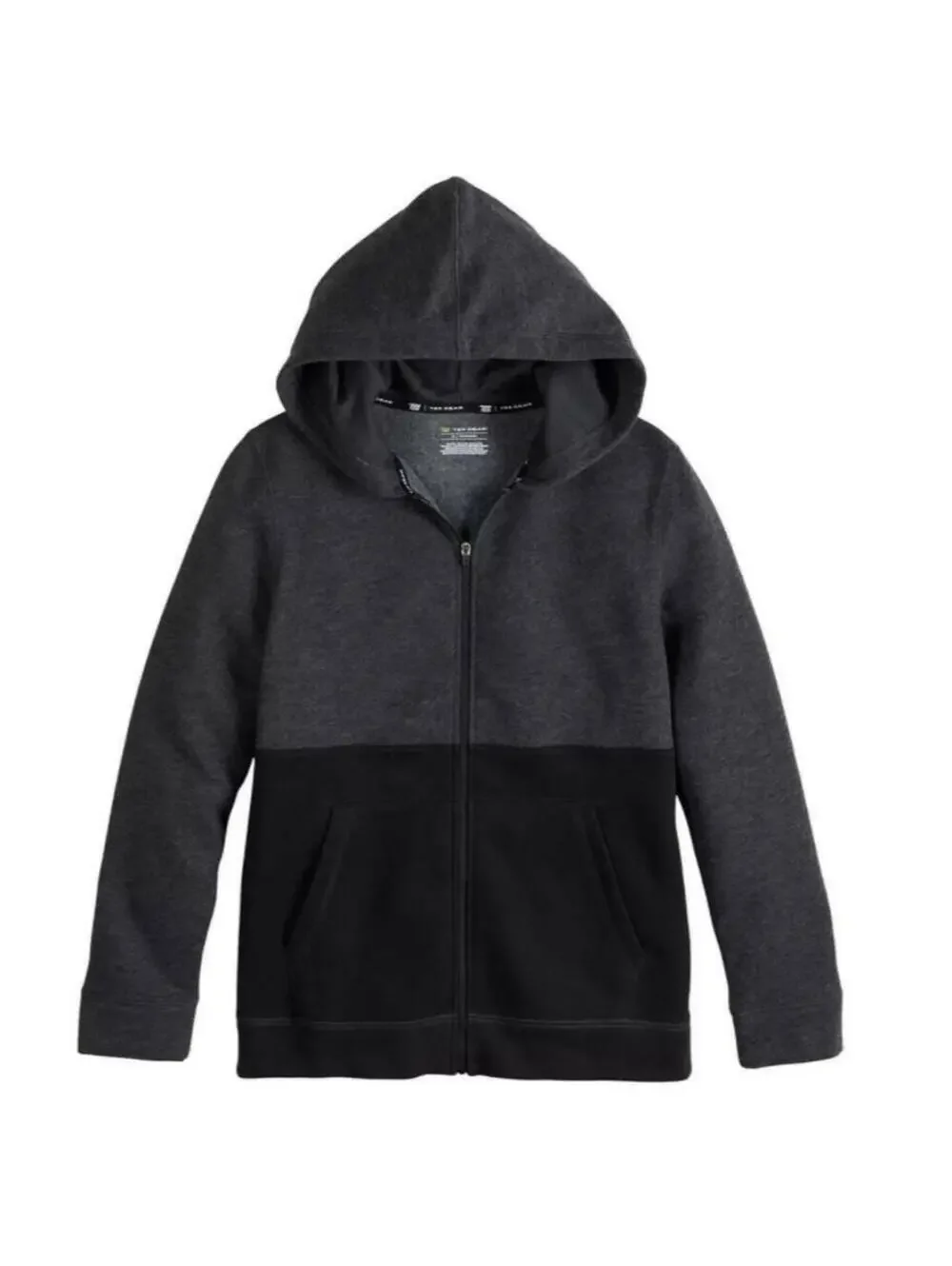 Tek Gear Hoodie Jacket Boys 10/12 Black Gray Fleece Lined Full Zip Up Husky